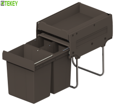 Tekey Kitchen Cabinet Indoor Pull Out Plastic Trash Can Plastic Drawer Combining Cabinet Double Bin Soft-Close Pull Out Trash Can With Drawer Combined Waste Bin Cabinet Modern Garbage Systems Pull Out Trash Waste Bin System