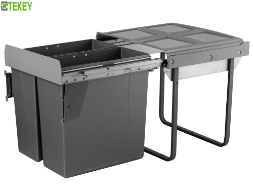 Tekey Pull-out Under Cabinet Trash Can Recycling Built-In Waste Bin Garbage Container 2 In 1 Recycle Bin Dustbin Recycling Kitchen Waste Trash Can Build In Garbage Bin Kitchen Cabinet Built-in Pull Out Waste Bin Smart Trash Bin Kitchen Trash Can Concealed
