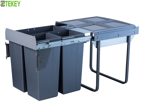 Tekey Kitchen Hardware Pull Out Trash Can Soft Close Dustbin Waste Bucket Pull Out Built In Kitchen Rectangular Plastic Cabinet Bucket Damping Buffer Garbage Trash Bin Kitchen Trash Can Household Cabinet With Cover Drawer Type Hidden Trash Can