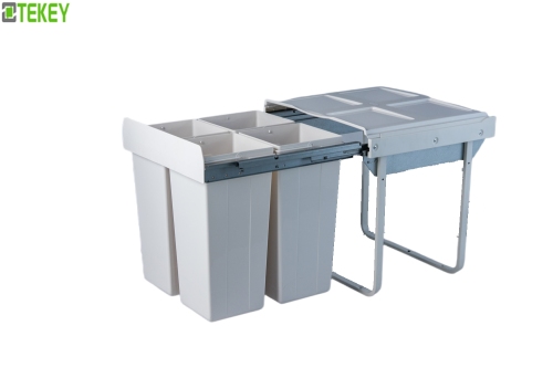 Tekey Heavy Duty Sliding Runners Kitchen Cabinet Pull Out Waste Bin Container Under Cupboard Trash Collector Plastic Waste Bin Trash Can Kitchen Cabinet Built-in Pull Out Waste Bin Sliding Rack Trash Can Kitchen Cabinet Accessories Plastic Waste Bin