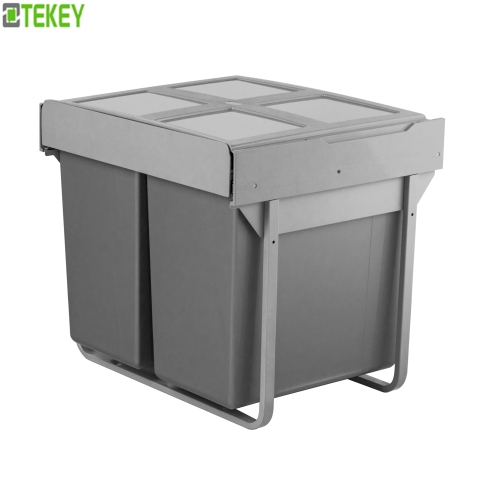 Tekey Organizador de cozinha Caixa de lixo Caixa de lixo montada Corredores deslizantes de trabalho pesado Caixa de lixo de cozinha Puxa o recipiente do lixo da cozinha Lixo pendurado pode deslizar Caixa de lixo pode puxar Lixo de plástico de cozinha