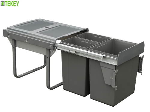 Tekey Organizador de cozinha Bin armário cozinha puxe fora lixo cestas armário lixo lata cozinha pendurada reciclagem lixo lata Duplo Pull-out sob o lixo do gabinete pode reciclado lixo da cozinha moderna Lixo da cozinha debaixo da pia Lixo da cozinha