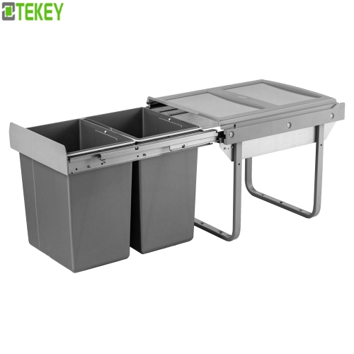 Tekey Cozinha puxa a lixeira sob o armário escondido construído na lixeira Armário de cozinha embutido Pull-Out lixo pode suave fechamento lixeira macio fechar lixo lata cozinha armazenamento acessórios cozinha embutido puxar-out lixeira armário cozinha