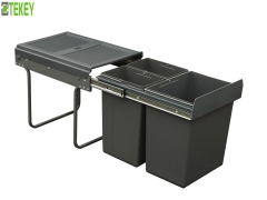 Tekey Built-In Trash Can Kitchen Sink Sliding Pull-Out Adjustable Trash Can Soft Close Kitchen Waste Recycling Soft Bin Under Sink Pull Out Trash Can Soft Close Rubbish Bin Under Sink Pull Out Dustbin Ball Bearing Slide Double Pull Out Under Mount Bin
