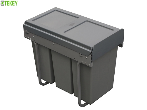 Tekey Modern Garbage Systems Pull Out Trash/Waste Bin System Based Mounted Triple Kitchen Waste Bin Kitchen Built-in Dustbin Kitchen Cabinet Built-in Waste Bin Pull Out Trash Can Soft Closing Rubbish Can Kitchen Cupboard Bin Pull Out Storage Bin