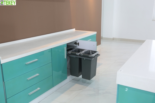 Tekey cuisine armoire poubelle poubelle poubelle peut tirer le conteneur de déchets poubelles en plastique caché intégré coulisse à billes de fermeture douce tirer le stockage de déchets