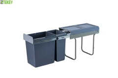 Tekey キッチンビルトインゴミ箱 キッチンダストビン 双層二連ボトル型プラスチック廃棄物分類ボックス 隠し型プラスチックボックス キッチン収納 ソフトクロージングキッチン廃棄物箱 パイプアウトごみ箱