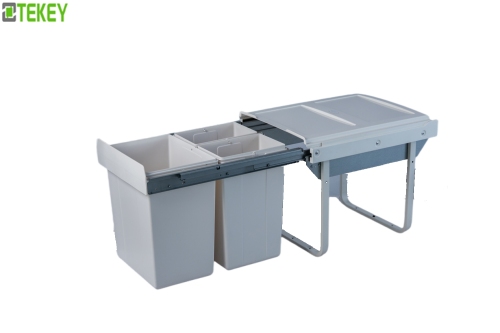 Tekey Escondido macio fechar construído armário de cozinha puxar fora reciclagem lixo lixo pode escondido puxar fora lixo armazenamento de cozinha lixeiras plásticas construído na lixeira lixo plástico reciclagem armazenamento puxar fora lixo