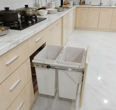 Tekey Restaurant Hidden Pull Out Waste Bin Container Double Plastic Dustbins Kitchen Storage Recycle Built-In Kitchen Trash Can Kitchen Trash Bin Base Mount Kitchen Waste Bin Plastic Garbage Container Embedded Double Buckets