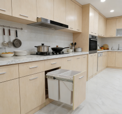 Tekey Restaurant Hidden Pull Out Waste Bin Container Double Plastic Dustbins Kitchen Storage Recycle Built-In Kitchen Trash Can Kitchen Trash Bin Base Mount Kitchen Waste Bin Plastic Garbage Container Embedded Double Buckets
