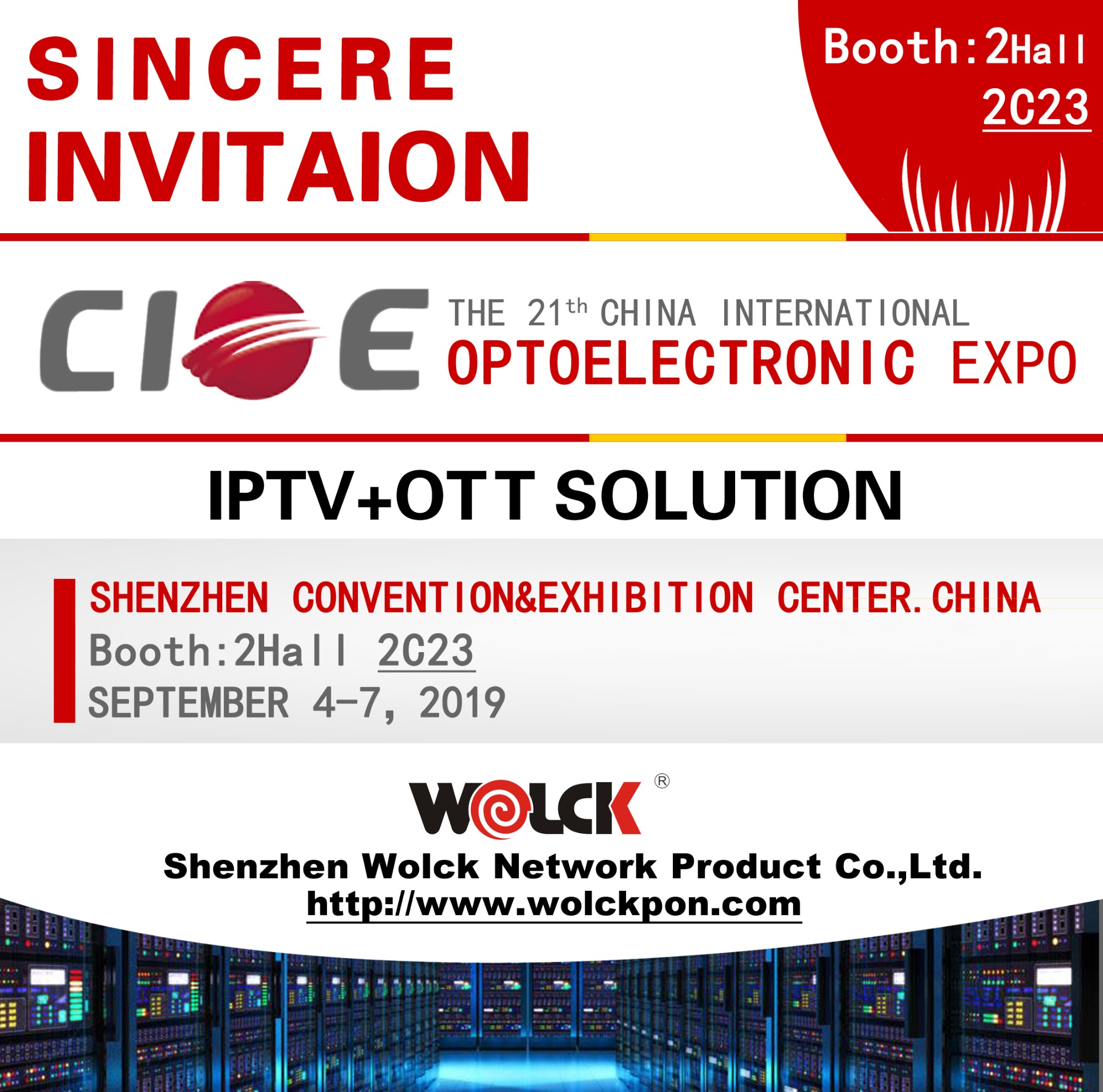 WOLCK convida você a participar da &quot;21ª Exposição Internacional Optoeletrônica da China (CIOE2019)&quot;