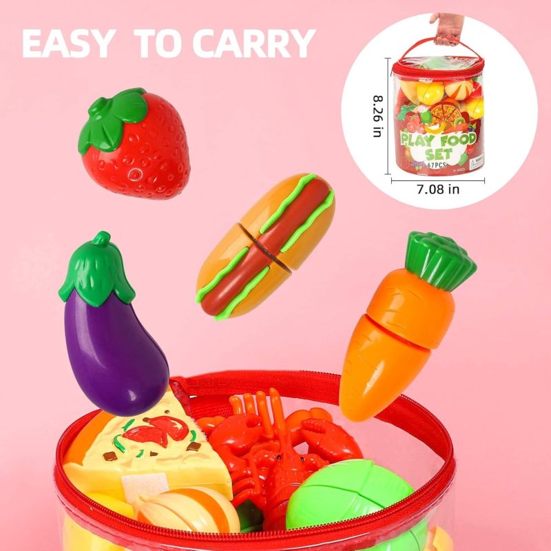 Pretend Play Food Sets for Kids Kitchen, Pizza Toy Food & Cutting Fake Food Activity Toys