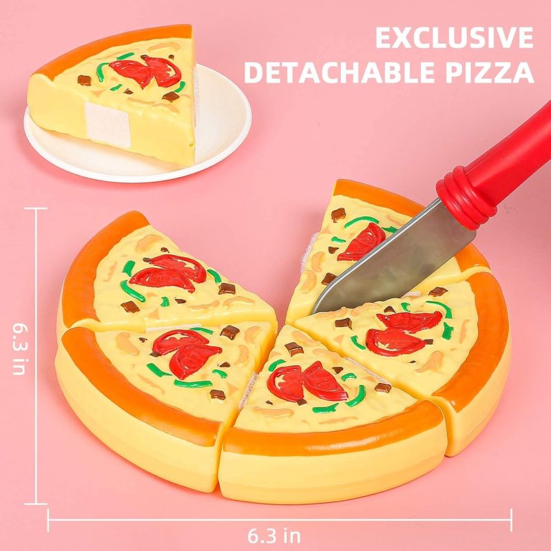 Pretend Play Food Sets for Kids Kitchen, Pizza Toy Food & Cutting Fake Food Activity Toys