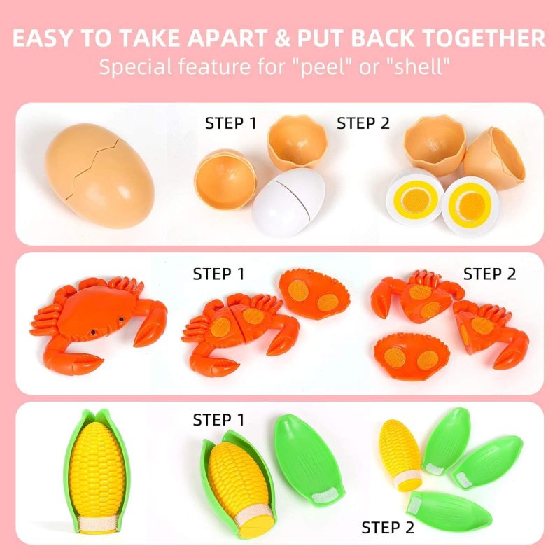 Pretend Play Food Sets for Kids Kitchen, Pizza Toy Food & Cutting Fake Food Activity Toys