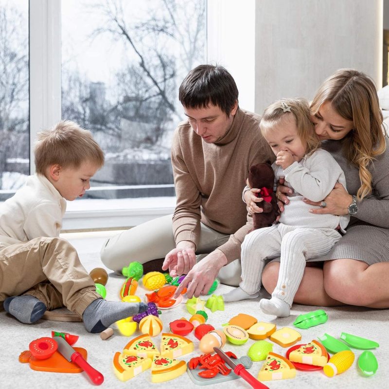 Pretend Play Food Sets for Kids Kitchen, Pizza Toy Food & Cutting Fake Food Activity Toys