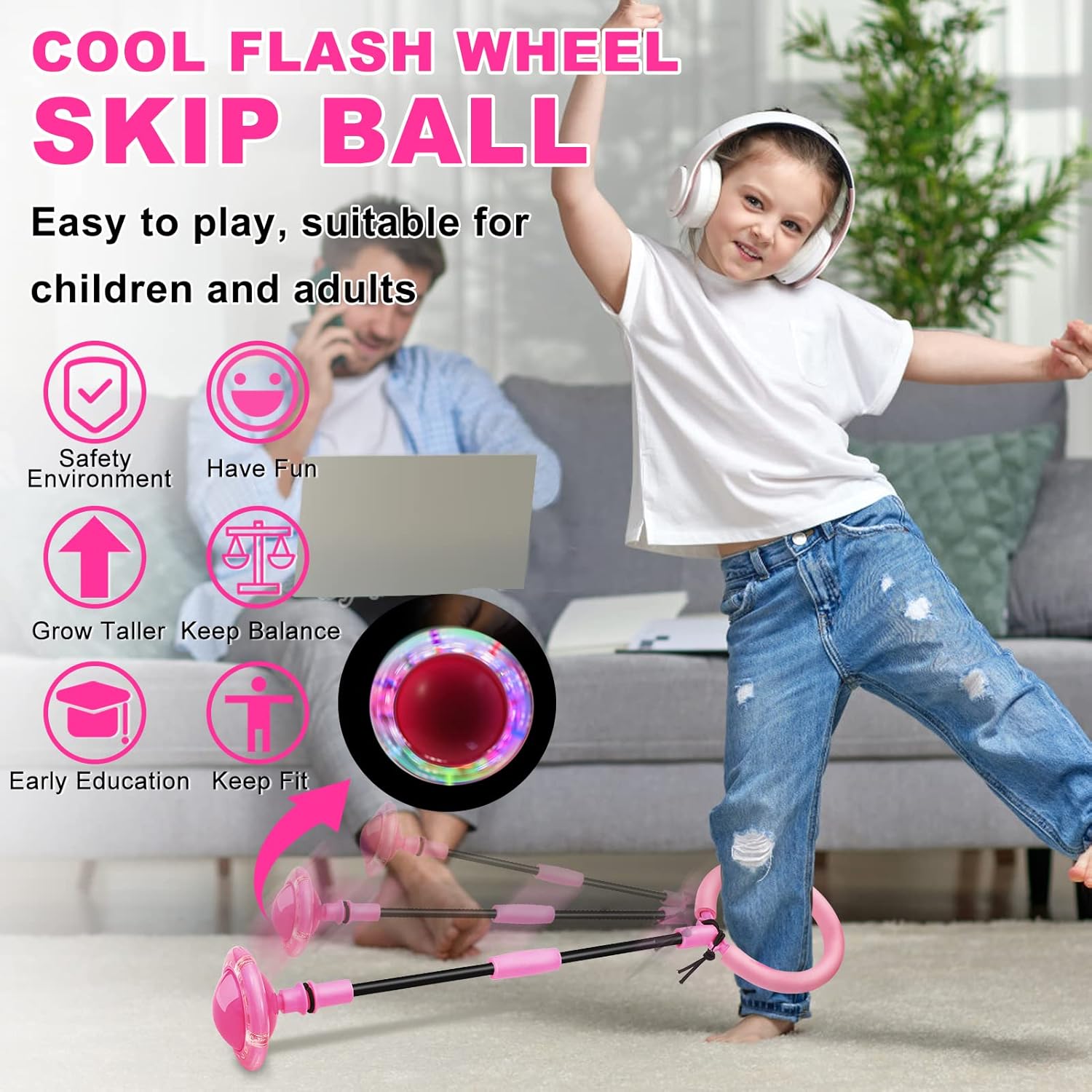 Skip Ball Portable Foldable Colorful Flash Wheel Swing Ball