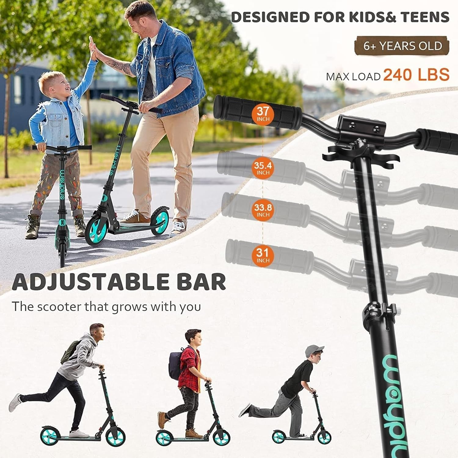 Children's Scooter ABS Plastic for Teens and Adult Foldable