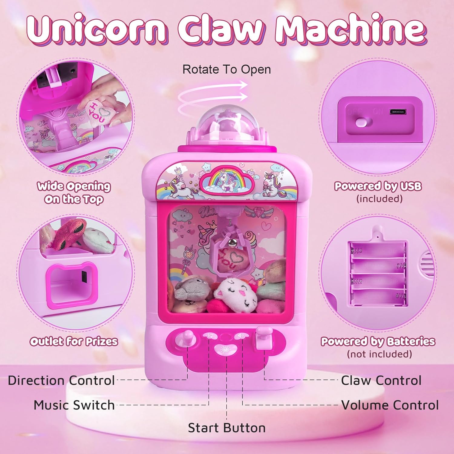Mini Claw Michine for Kids Unicorn 20 Mini Plush Toys