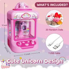 Mini Claw Michine for Kids Unicorn 20 Mini Plush Toys