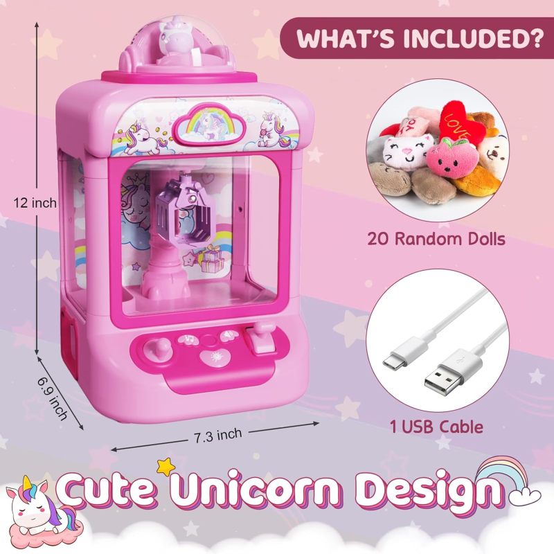 Mini Claw Michine for Kids Unicorn 20 Mini Plush Toys