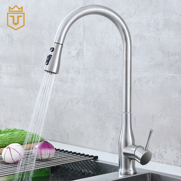 High Arc Stream Spray Kitchen Faucet Stainless Steel