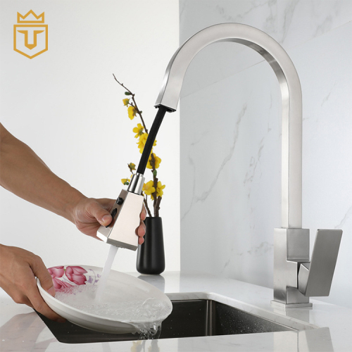 Stainless Steel Square Kitchen Faucet Pull Down