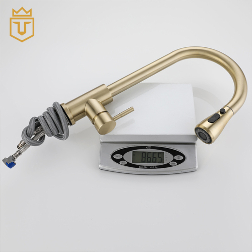 Goose Neck Pull Down Gold Kitchen Faucet