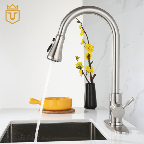 Pull Down Single Hole Kitchen Faucet with Deck Cover Plate