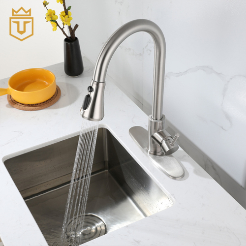 Pull Down Single Hole Kitchen Faucet with Deck Cover Plate