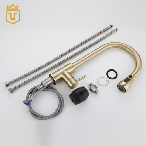 Goose Neck Pull Down Gold Kitchen Faucet
