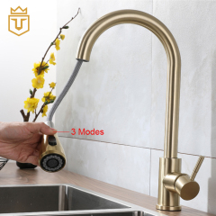 Goose Neck Pull Down Gold Kitchen Faucet