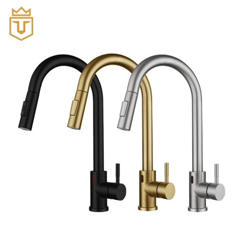 Pull Down Gold Touchless Sensor Kitchen Faucet