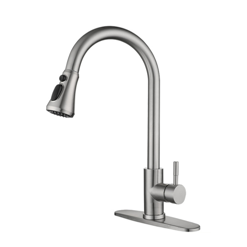 Pull Down Single Hole Kitchen Faucet with Deck Cover Plate