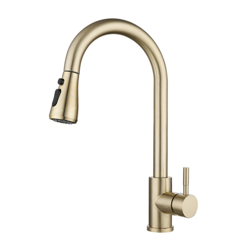Goose Neck Pull Down Gold Kitchen Faucet
