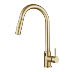Pull Down Gold Touchless Sensor Kitchen Faucet
