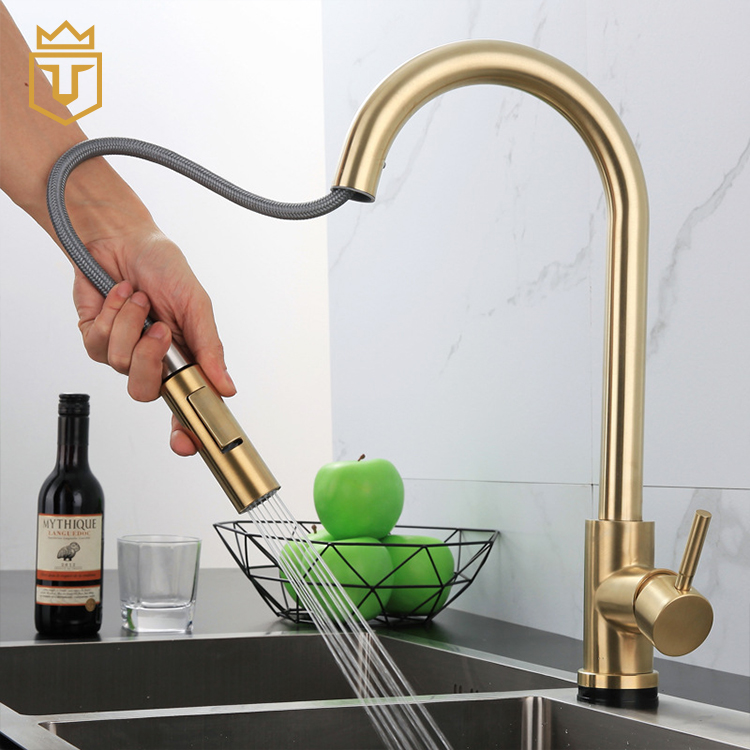 Pull Down Gold Touch Kitchen Sink Faucet