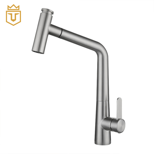 Brushed SS Kitchen Sink Faucet with Pull Out Sprayer