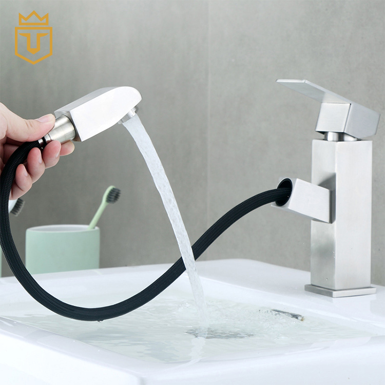 Hot Cold Water Mixer Bathroom Pull Out Basin Faucet