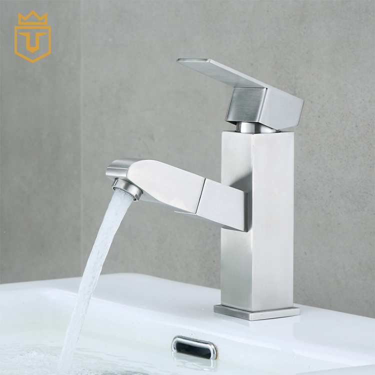 Hot Cold Water Mixer Bathroom Pull Out Basin Faucet