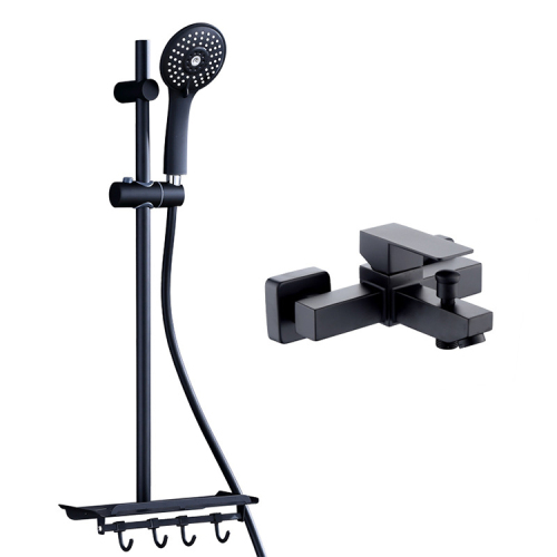 Black Bathroom Shower Set with Holder Shelf