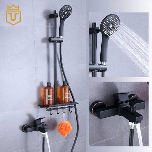 Black Bathroom Shower Set with Holder Shelf