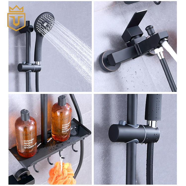 Black Bathroom Shower Set with Holder Shelf