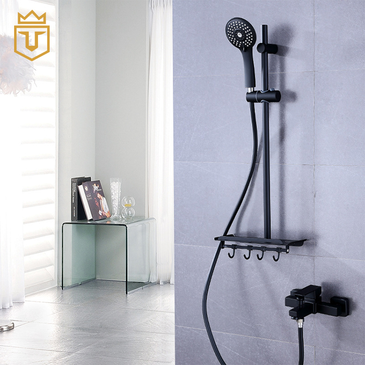 Black Bathroom Shower Set with Holder Shelf