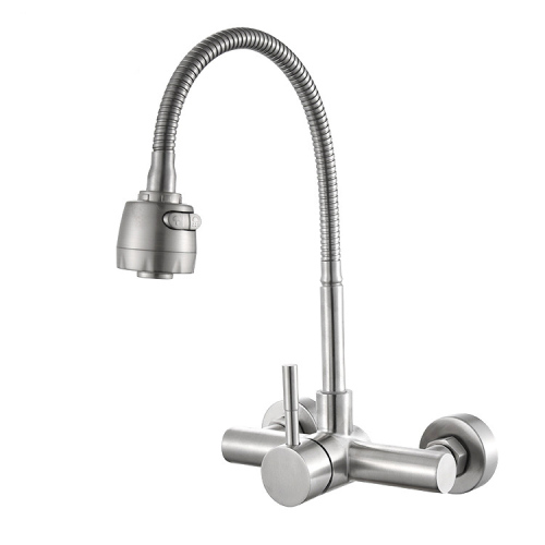 Wall Mounted Stainless Steel Flexible Hose Kitchen Mixer Taps