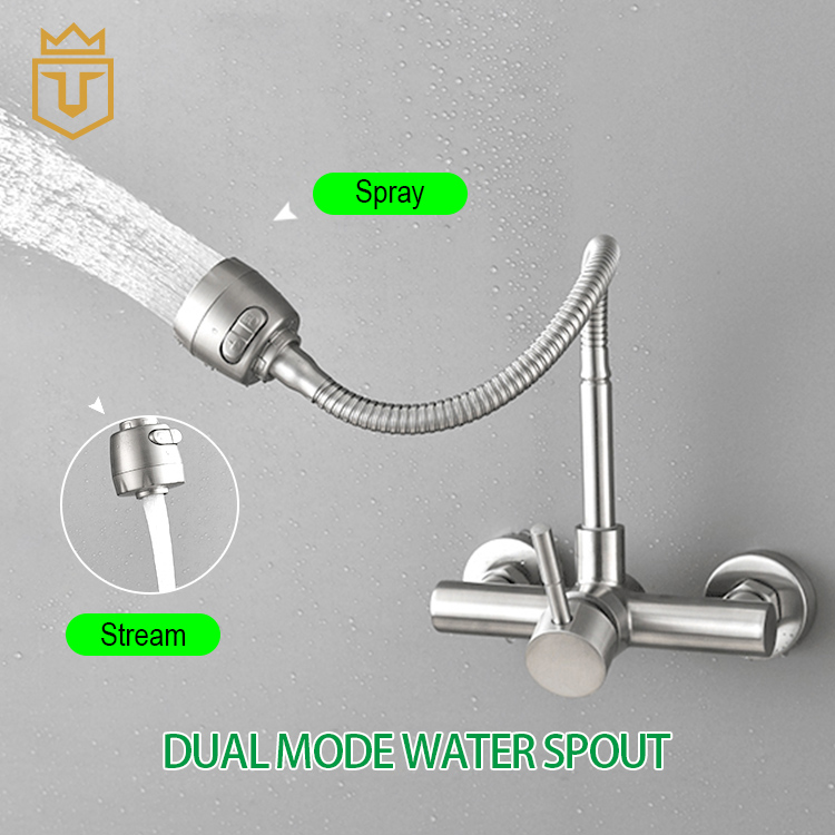 Wall Mounted Stainless Steel Flexible Hose Kitchen Mixer Taps