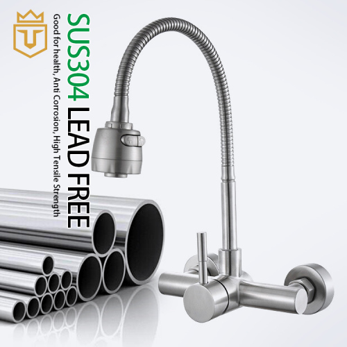 Wall Mounted Stainless Steel Flexible Hose Kitchen Mixer Taps