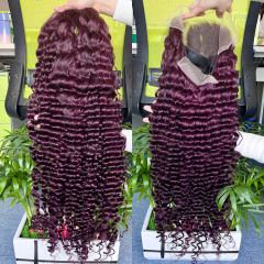Best deep wave 200% density wigs 13*4 transparent lace frontal wig burgundy hair 99j wig in stock