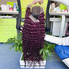 Best deep wave 200% density wigs 13*4 transparent lace frontal wig burgundy hair 99j wig in stock