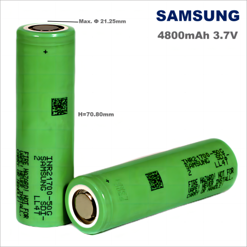 SDI 4800mAh 3.7V NMC 21700 Cylindrical Rechargeable Lithium Ion Battery