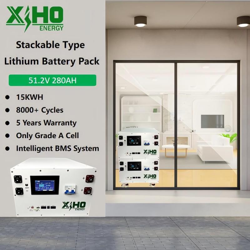 XIHO 15KWH Stackable Lithium Ion Battery Pack 51.2V 48V 300Ah 280Ah EVE LF280K Lifepo4 Grade A Cells JK BMS for Solar Home Energy Storage